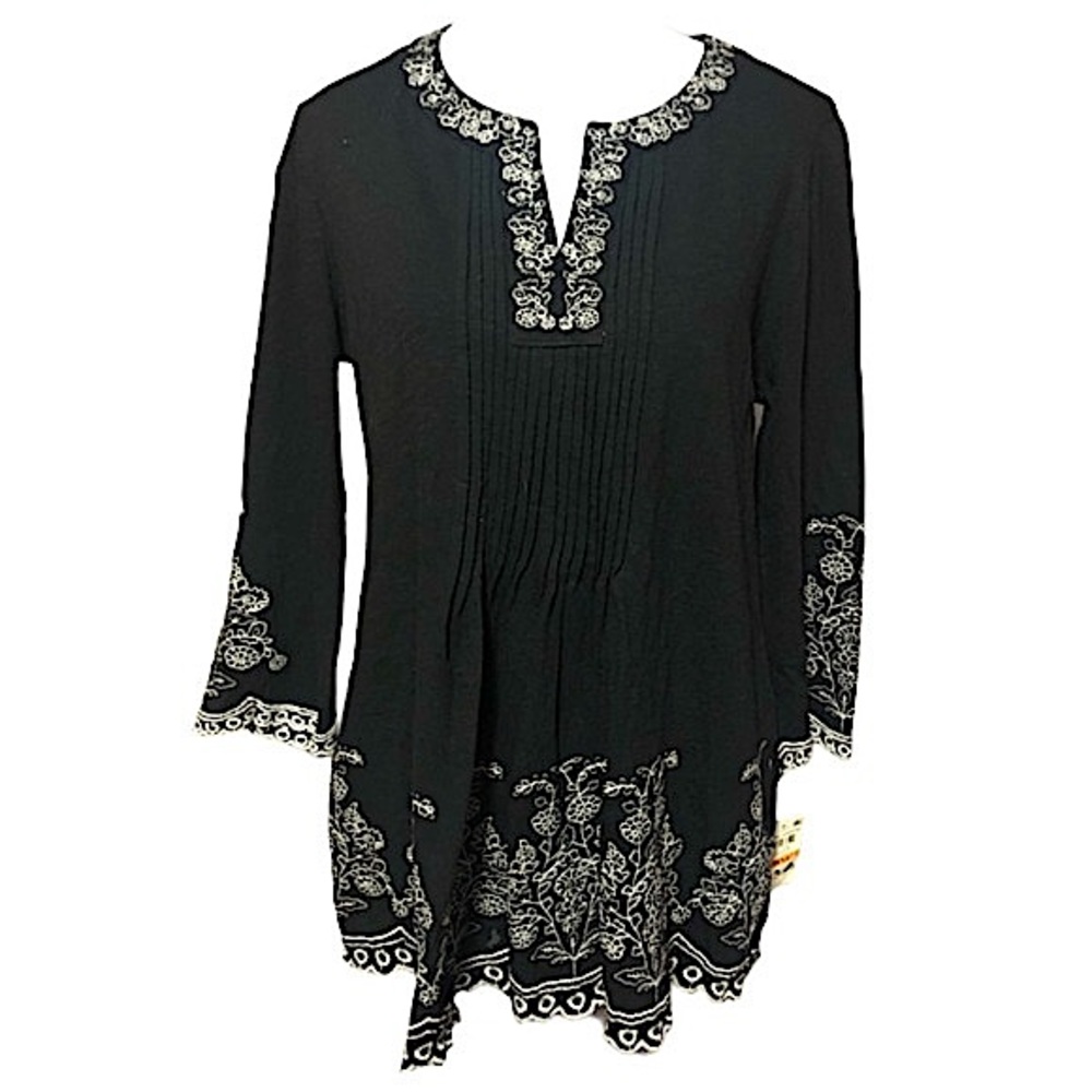 Charter Club Black & White Embroidered Tunic NWT